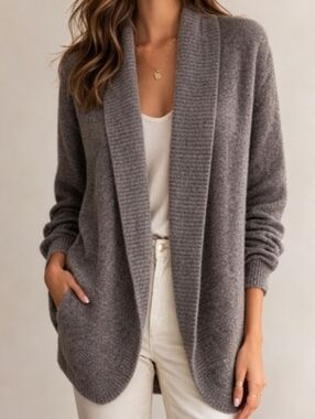 Barefoot Dreams CozyChic Lite Circle Cardigan M Carbon Grey Open Front Minimalis